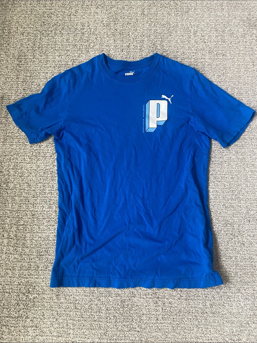 Mens Puma Royal Blue Short Sleeve Graphic Tee P logo Size Small